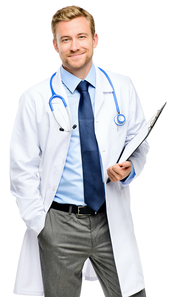 A young doctor holding a board